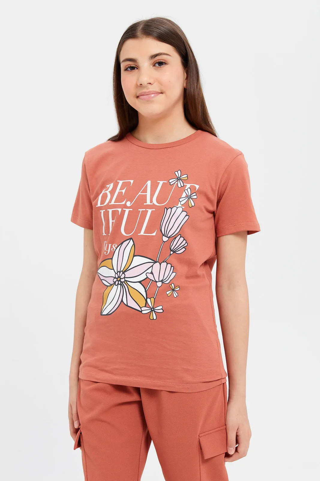 Senior Girls Orange Graphic T-Shirt