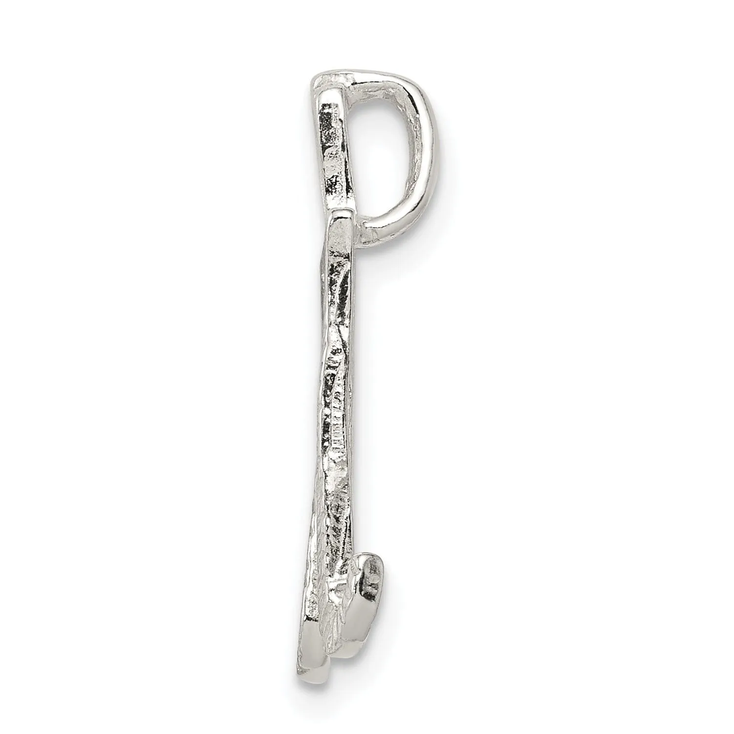 Silver Polished Textured Letter M Charm Pendant