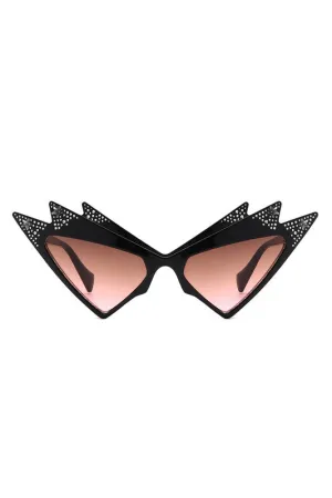 Star Embellished Cat Eye Sunglasses - Brown Lenses