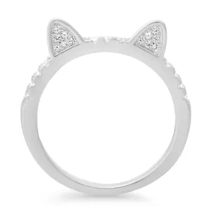 Sterling Silver Kitty Cat CZ Band Ring