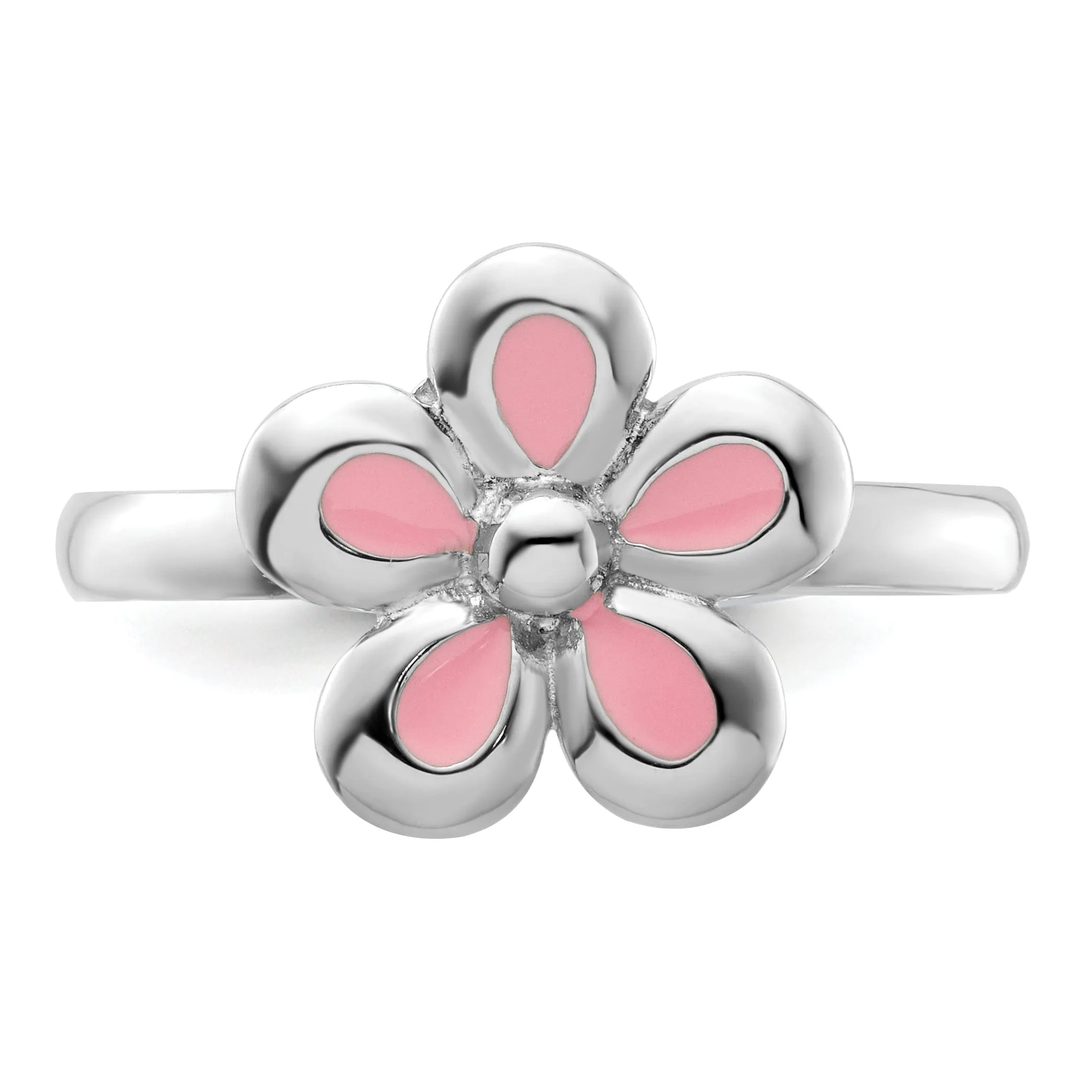 Sterling Silver Pink Enameled Flower Ring