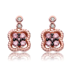 Sterling Silver Rose Gold Plated Black and Champagne Round Cubic Zirconia Drop Earrings