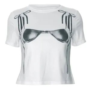 Sunglasses Printed Tshirt Graphic Tee Womens Summer Clothes 2024 Fashion Casual White Short Sleeve Crop Tops P85-AF11