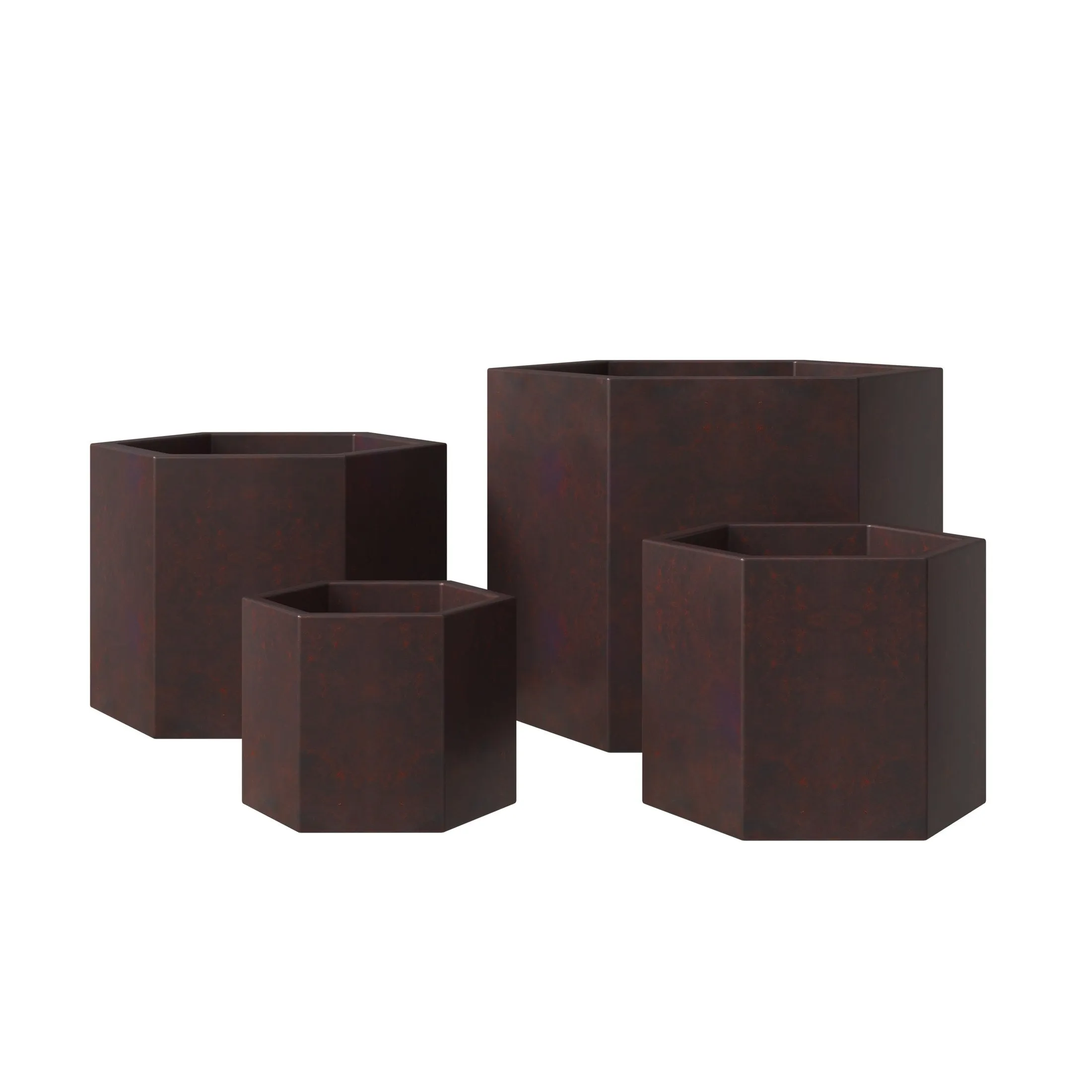 Thicket Modern 4-Piece Fiberstone Planter - Hexagon Design Weather Resistant Plant Pot