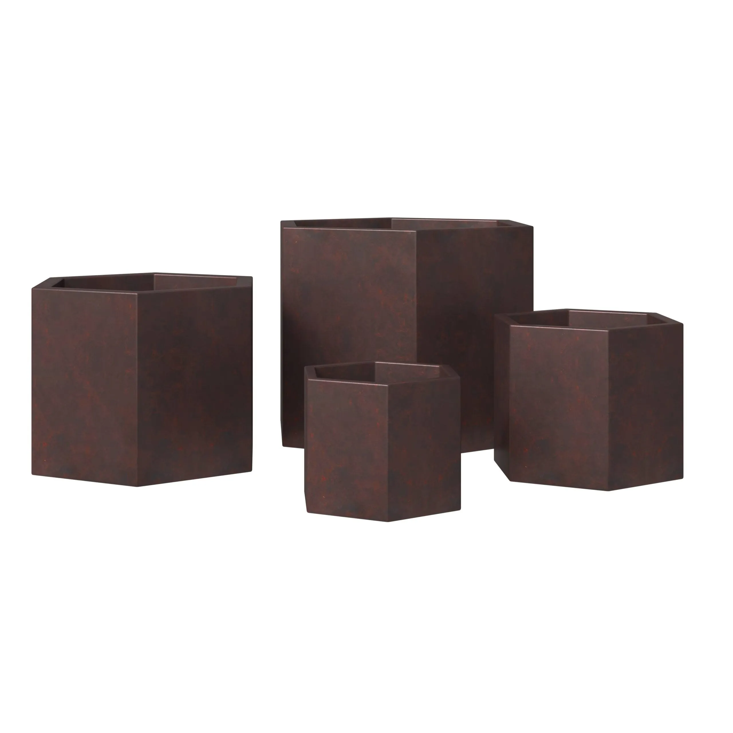 Thicket Modern 4-Piece Fiberstone Planter - Hexagon Design Weather Resistant Plant Pot