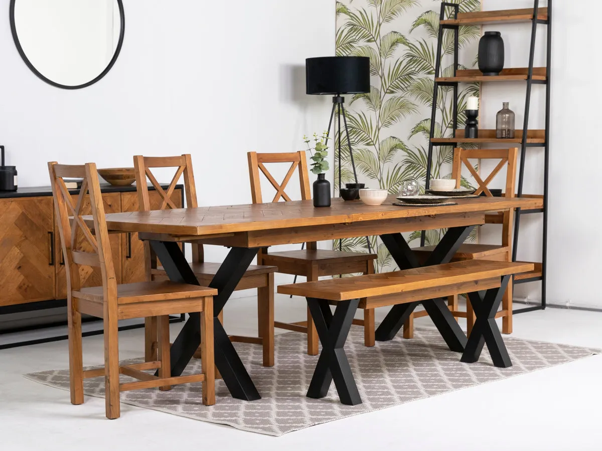 Tulsa Large Extendable Cross Leg Dining Table (180cm - 240cm) & Tulsa Cross Back Dining Chairs