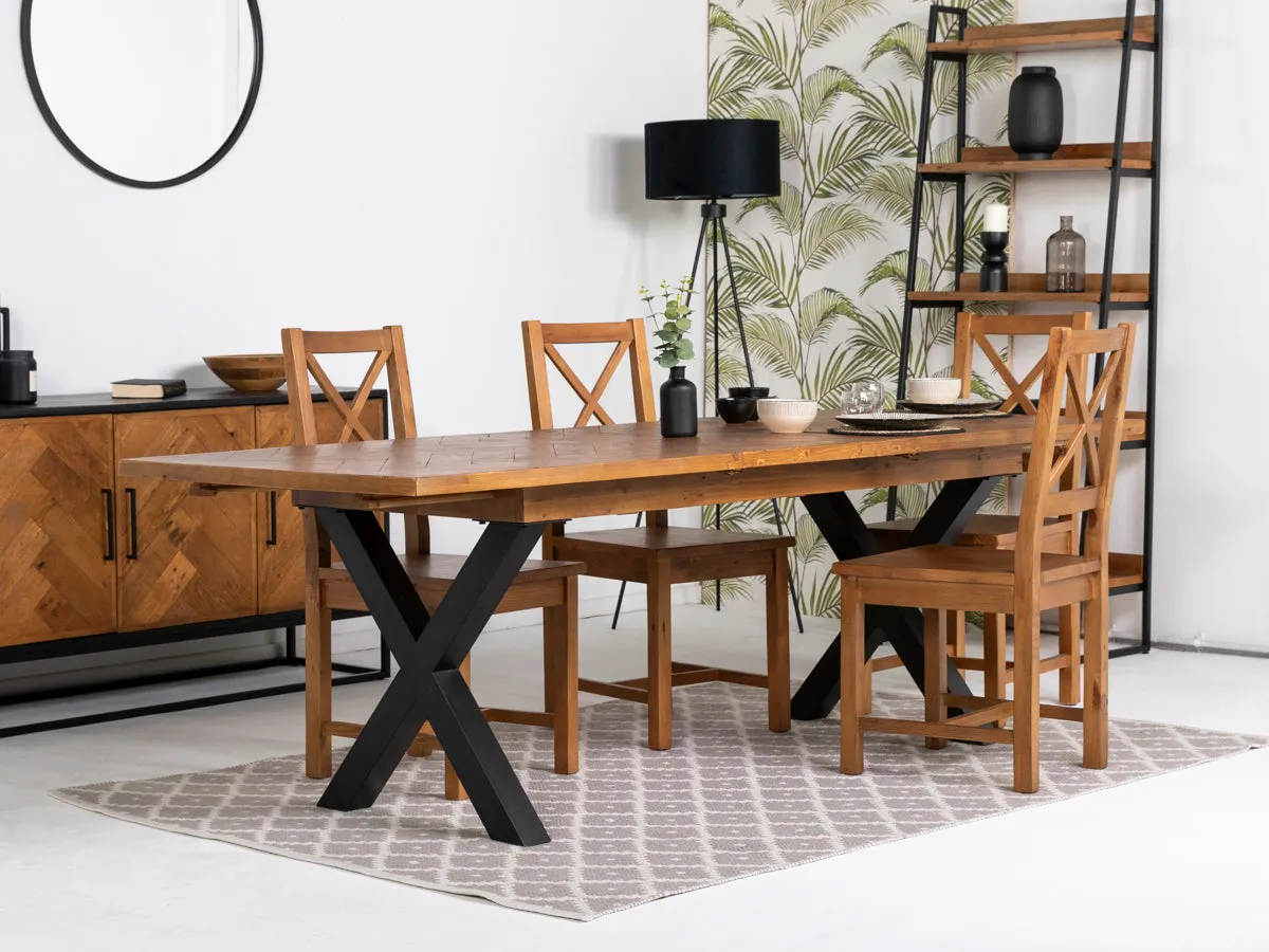 Tulsa Large Extendable Cross Leg Dining Table (180cm - 240cm) & Tulsa Cross Back Dining Chairs