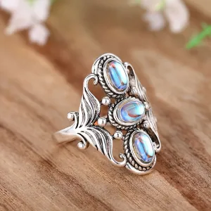 Unique Boho Style Egg Shape Gemstone Silver Plated Ring