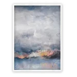 Vertical grey & pink abstract landscape wall art print