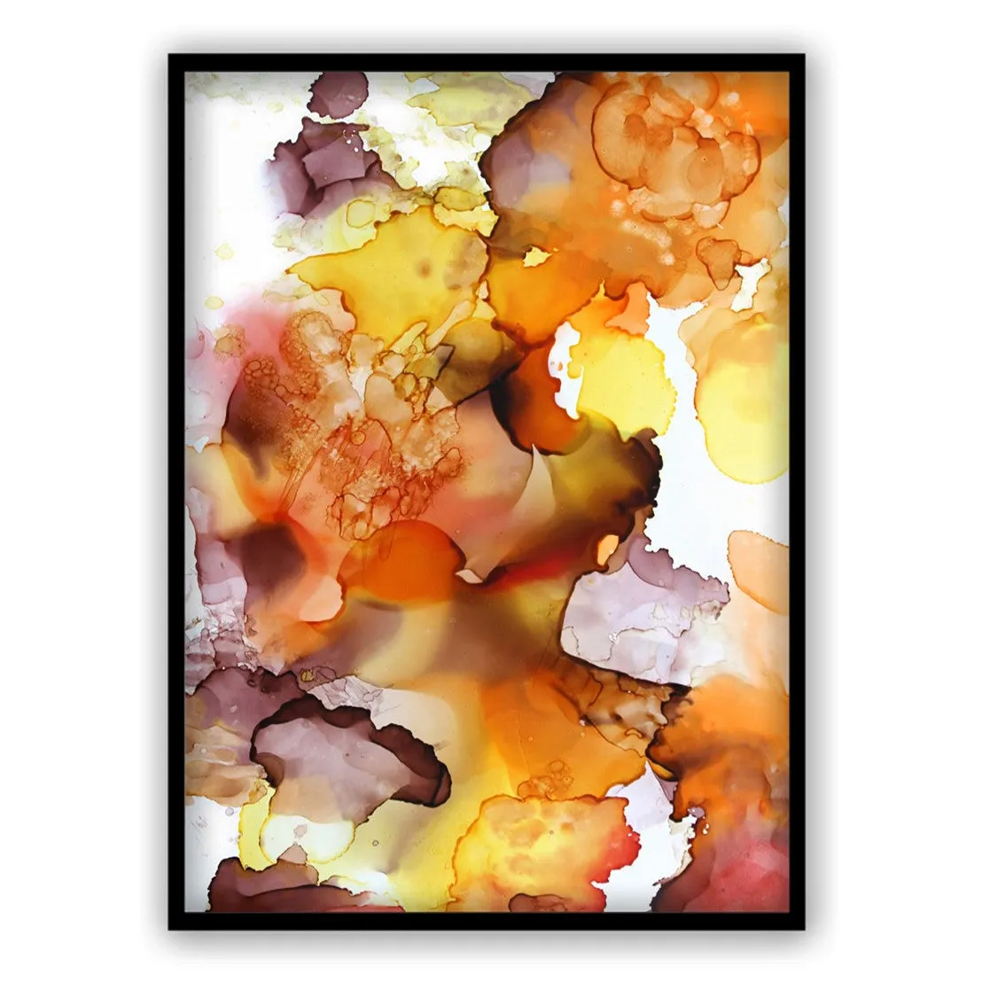 Vertical orange, yellow & brown abstract alcohol ink art print