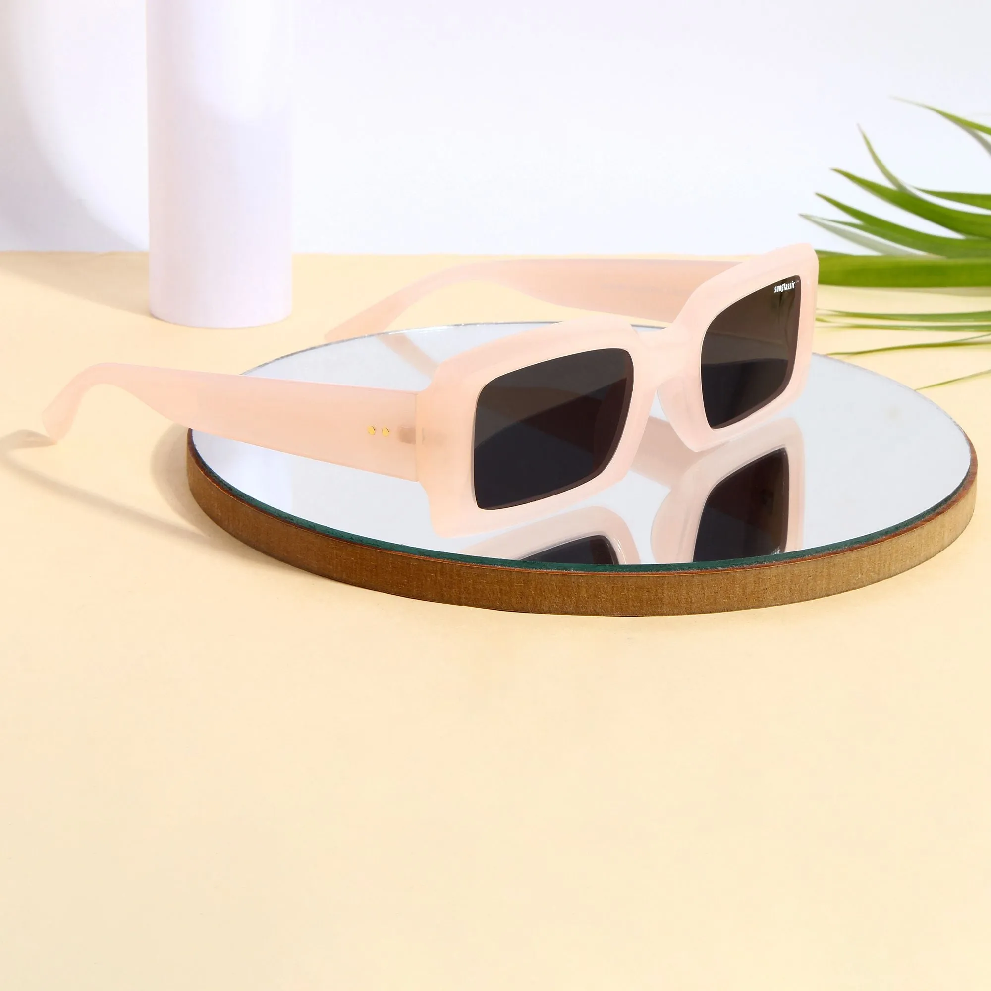 Victoria. Pink Black Polarized Rectangle Sunglasses