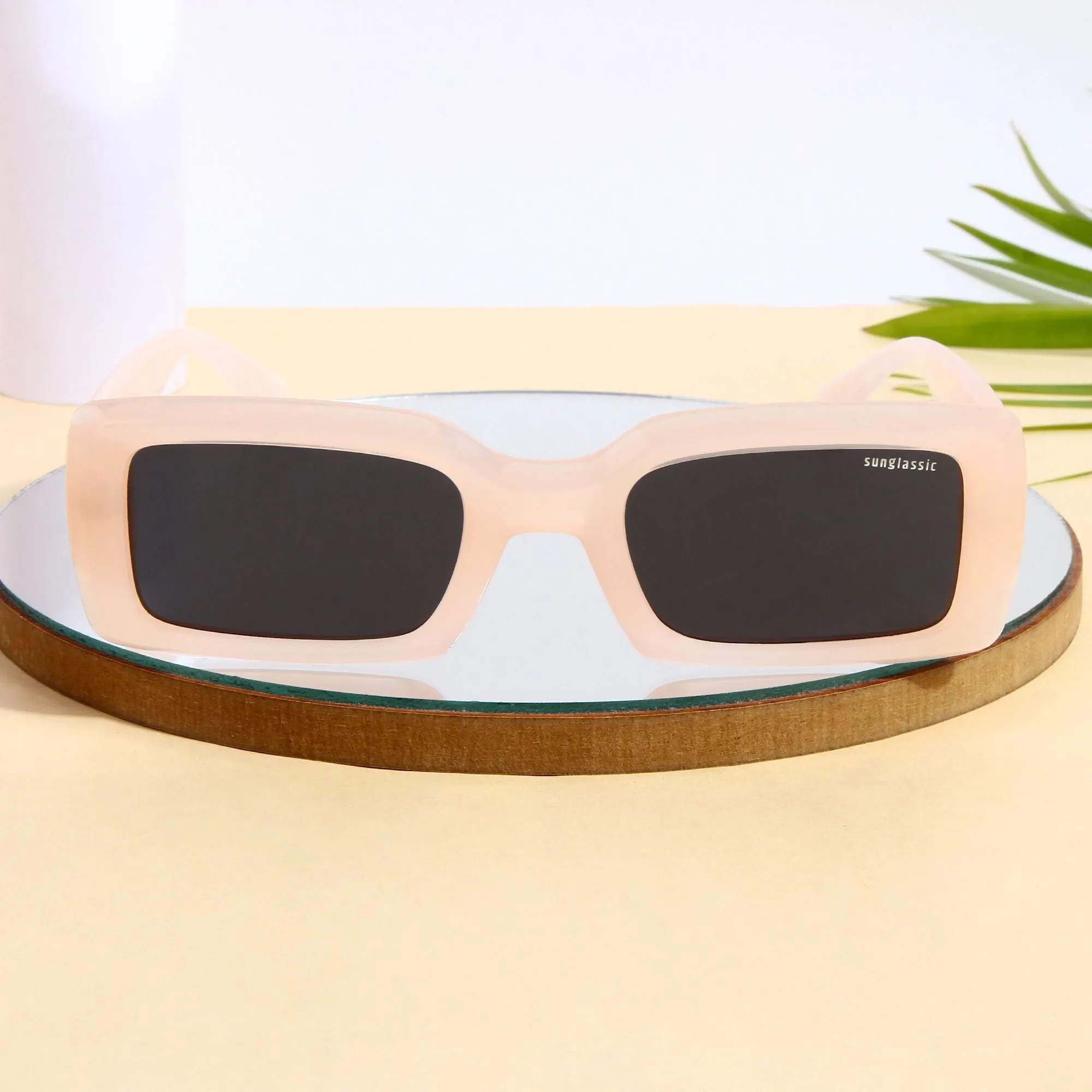 Victoria. Pink Black Polarized Rectangle Sunglasses