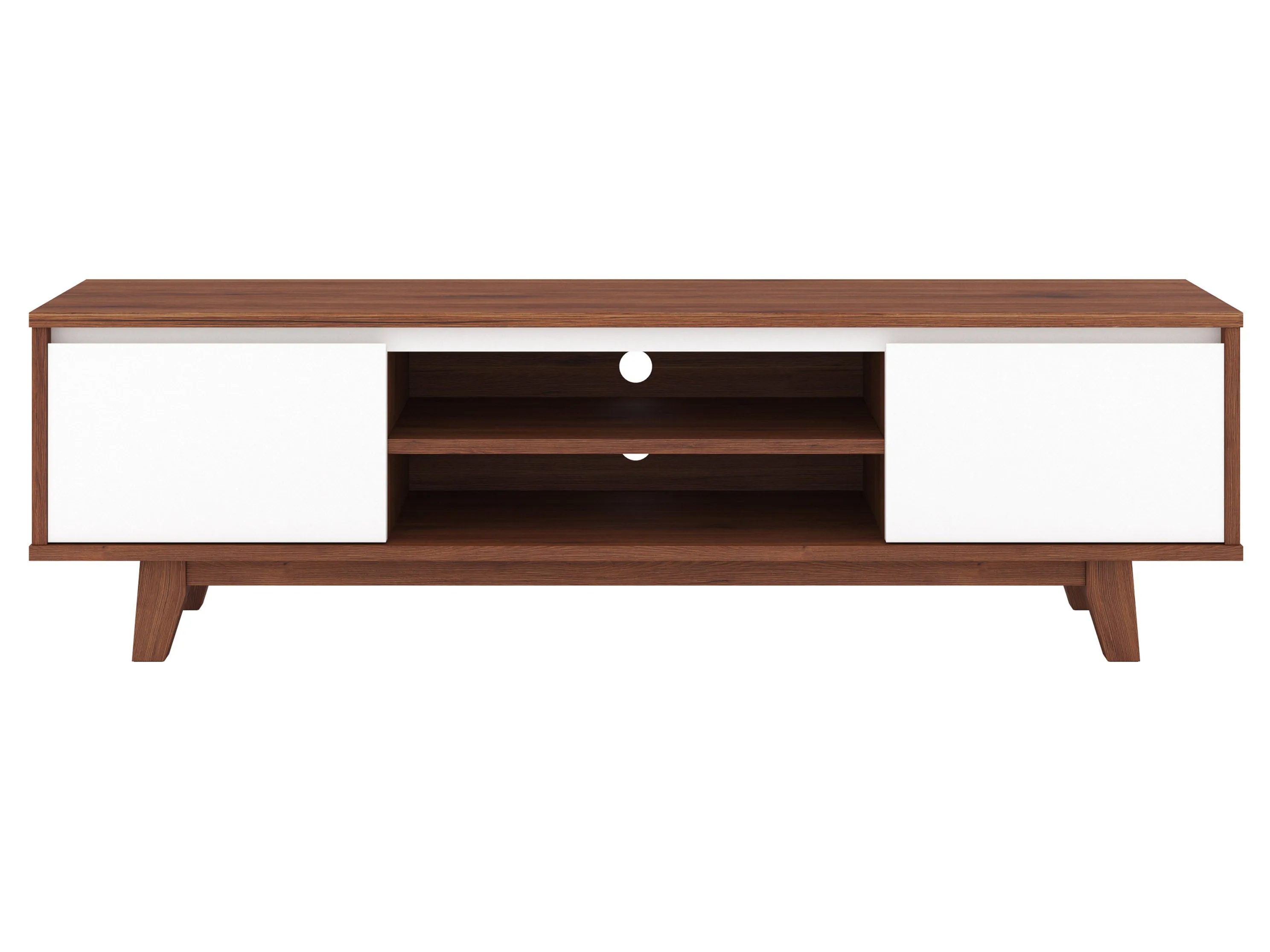 White and Dark Brown Wood TV Stand for TVs up to 68 Inches