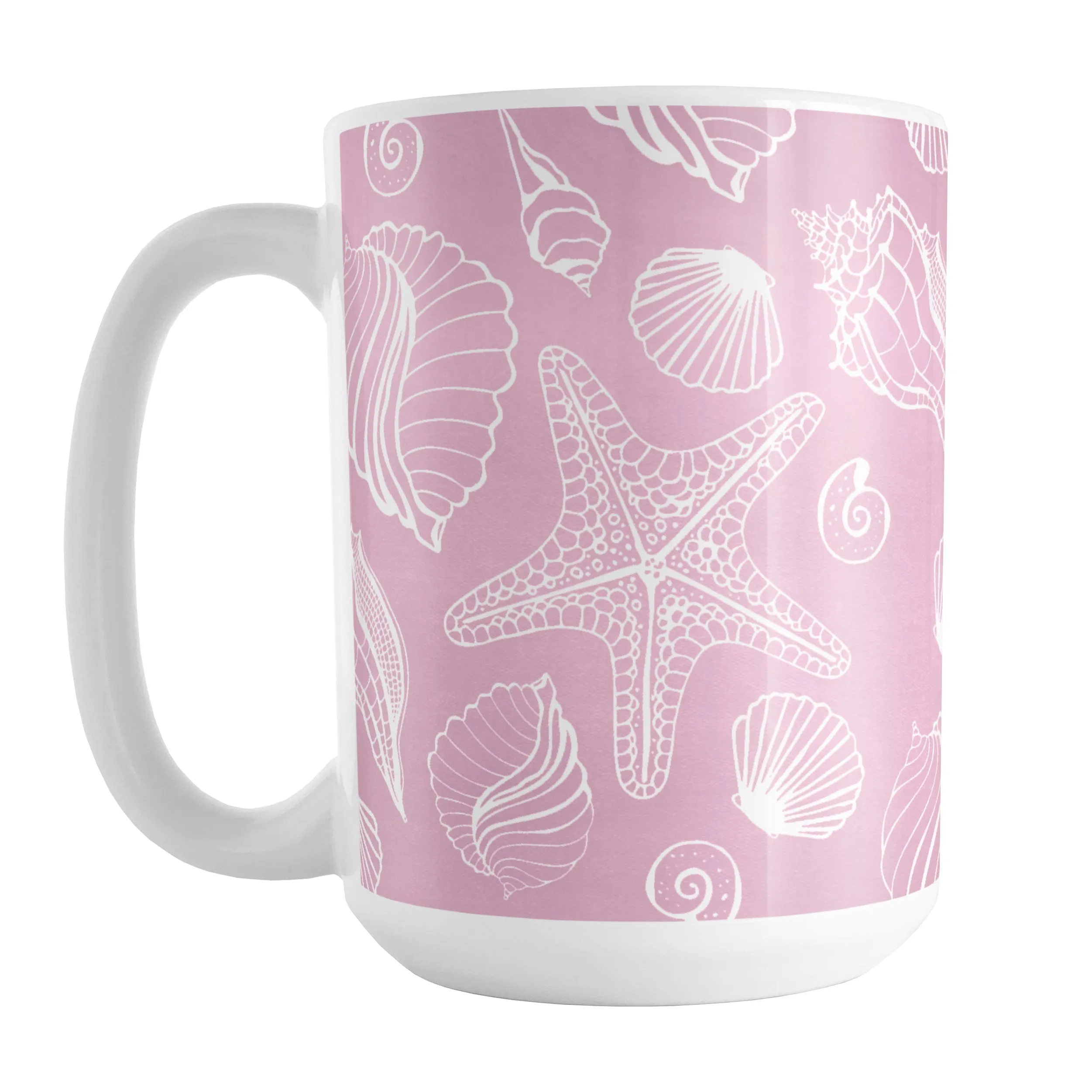 White Seashell Pattern Pink Beach Mug