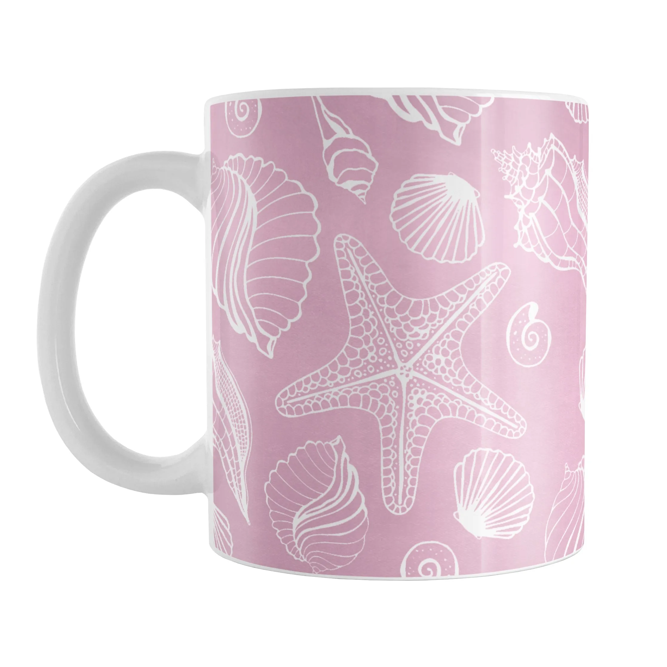 White Seashell Pattern Pink Beach Mug