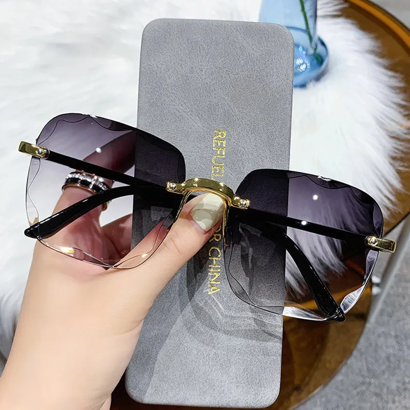 Woman Gradient Mirror Frameless Classic Vintage Square Sunglasses