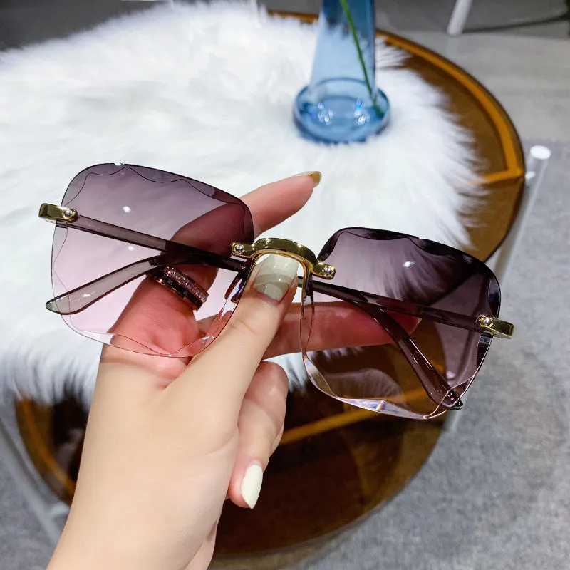 Woman Gradient Mirror Frameless Classic Vintage Square Sunglasses