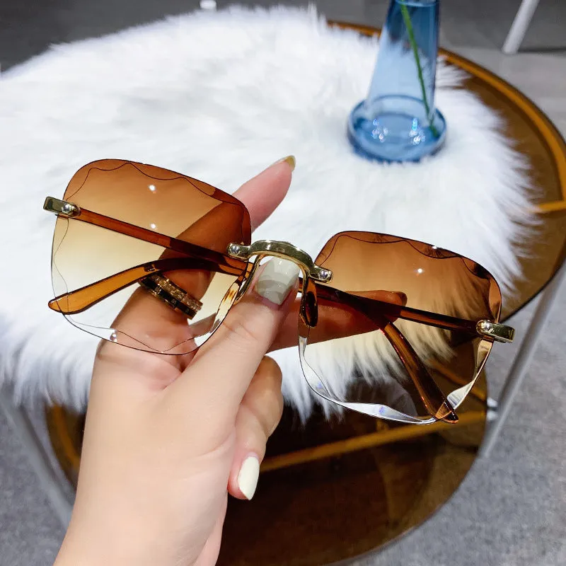 Woman Gradient Mirror Frameless Classic Vintage Square Sunglasses