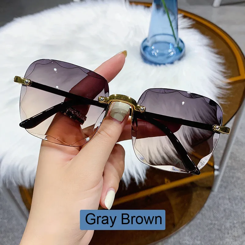 Woman Gradient Mirror Frameless Classic Vintage Square Sunglasses