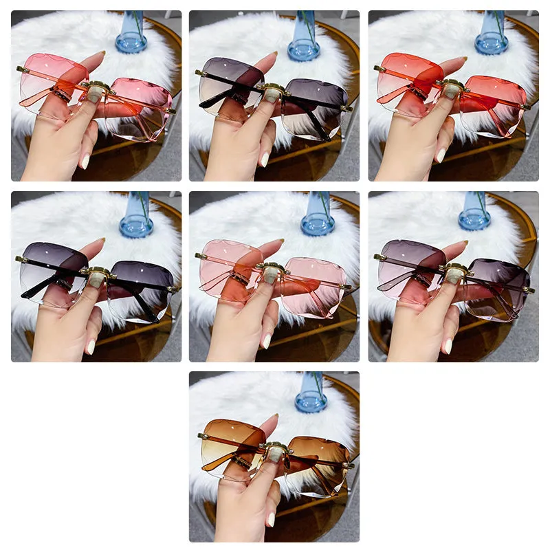 Woman Gradient Mirror Frameless Classic Vintage Square Sunglasses